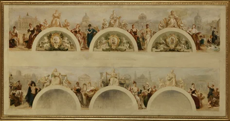 Staden Paris erbjuder alla nationer sina konstskolors, museers och vetenskapliga institutioners gästfrihet - Skiss för entréhallen i Hôtel de Ville de Paris