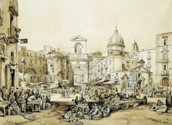 Porta Capuana i Neapel, av Achille Vianelli (1803-1894), sepia, 43x60,5 cm