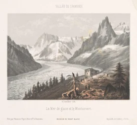 Utsikt över Le Chapeau vid glaciären Mer-de-Glace Le Chapeau (titel på objekt) Memory of Chamonix-Mont-Blanc (serietitel) Museum du Mont-Blanc (serietitel på föremål)