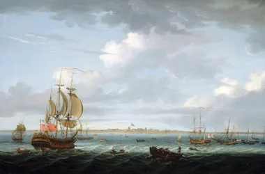 Navigering utanför Madras (Indien) kust, med en beskrivning av hamnen och staden och den brittiska flaggan som vajar över Fort Saint George, vilket för tankarna till de ökade svårigheterna i Indien för det brittiska imperiet