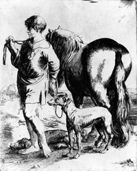 Pojke med en häst och två hundar, ca 1597-1610