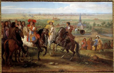 Kung Ludvig XIV inför femmans priorinna vid Lilles säte i augusti 1667 Målning av Adam Frans Van der Meulen (1632-1690) (ec.flam.) 1667 Sön. 0,52x0,8 m - Kung Ludvig XIV vid belägringen av Lille vänd mot Priory of Fives, augusti 1667. Målning av Ad