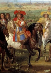 Kung Ludvig XIV inför femmans priorinna vid sätet i Lille i augusti 1667 Detalj som representerar kungen. Målning av Adam Van der Meulen (1632-1690) (ec.flam.) 1667 Sön. 0,52x0,8 m