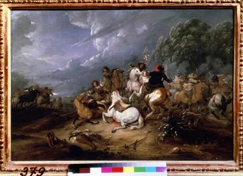 ""The Skirmish"" (Cavalry Skirmish) Målning av Adam Frans van der Meulen (1632-1690) 1660 Pushkin Museum, Moskva