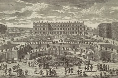 Utsikt över Versailles Utsikt över Versailles, trädgårdsfasad, 1680-talet.