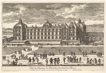Utsikt över Château de Richelieu från sidan av parken, 1600-talet.