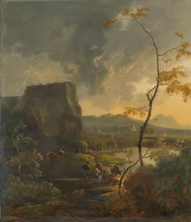 Italienskt landskap med antikt tempietto
