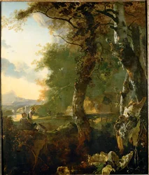 Landskap med träd och herdar (olja på duk)