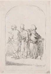 Grupp om fyra stående män i orientalisk kostym, 1795.