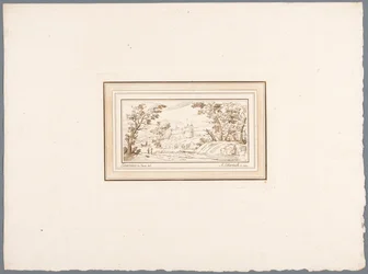 Flodlandskap med muren av en fästning Tryck efter teckningar av Guercino förvarade i Hofbibliothek i Wien (serietitel) Recueil d