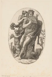 Satyr med panflöjt och en nymf