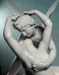 Kärlek och psyke detalj. Marmorskulptur av Adamo Tadolini (1788-1868), baserad på Antonio Canovas (1757-1822) verk gjorda 1787-1793. Villa Carlotta, Tremezzo