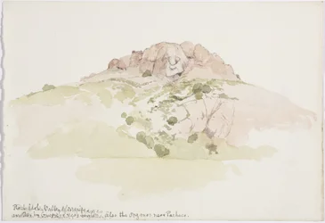 En stenidol" Cerro de los Riscos, bortom Guadalupe, Mexikos dal, Mexiko