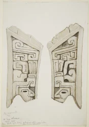Arved stenrelief från Veracruz, Mexiko (akvarell)
