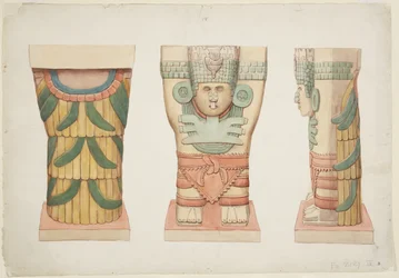Caryatid från den yttre kammaren, Temple A, bollplan, Chichen Itza (akvarell)