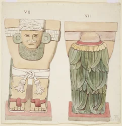 Caryatid från den yttre kammaren, Temple A, bollplan, Chichen Itza, Mexiko (akvarell)