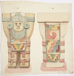 Caryatid från den yttre kammaren, Temple A, bollplan, Chichen Itza, Mexiko (akvarell)
