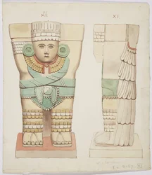 Caryatid från den yttre kammaren, Temple A, bollplan Chichen Itza, Mexiko (akvarell)