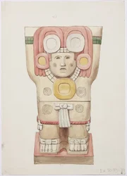 Caryatid från den yttre kammaren, Temple A, bollplan, Chichen Itza, Mexiko (akvarell)