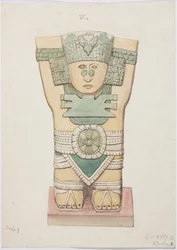 Caryatid från den yttre kammaren, Temple A, bollplan, Chichen Itza, Mexiko (akvarell)
