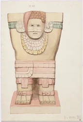 Karyatid från den yttre kammaren, Temple A, bollplanstemplet, Chichen Itza, Mexiko (akvarell)