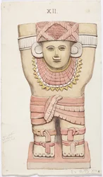 Karyatid från yttre kammaren, tempel A, bollplan, Chichen Itza, Mexiko (akvarell)