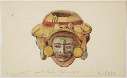 Fem sidor med mönster och figurer (akvarell)