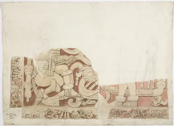 Del av ett altare vid Jaguarernas övre tempel, Temple E, Chichen Itza, Mexiko
