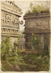 Scen från Chichen Itza, Mexiko (akvarell på papper)