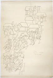 Spårning av en väggmålning från Västmuren, Jaguarernas övre tempel, Chichen Itza, Mexiko Spårning är bläck över (svart bläck & grafit)