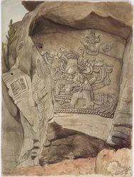 Stenrelief från Piedra de Malinche,Tula, Hidalgo, Mexiko (akvarell)