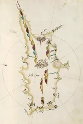 Karta över ön Cypern, illustration från Portolano-atlas, av amiral Piri Reis (1465-1470 - 1553-1554)