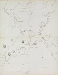 Karta över hamnen i Rio de Janeiro, Brasilien, ca 1849 (penna, bläck)