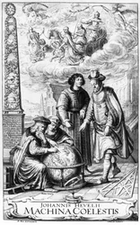Frontispice till Machina Coelestis av Johannes Hevelius, graverad av Jeremias Falck, 1673