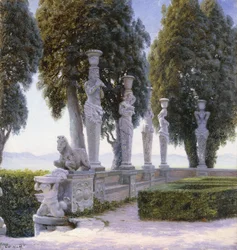 Torg med karyatider på tomten av Villa Farnese, Caprarola; Piazzale delle Cariatidi i parken Palazzo Farnese i Caprarola