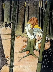 Lilla Rödluvan. Saga om bröderna Jacob Grimm (1785-1863) och Wilhelm Grimm (1786-1859). Illustration av Adolf Hofer
