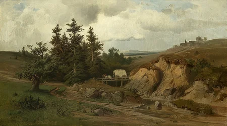 Landskap med en träbro. 1858
