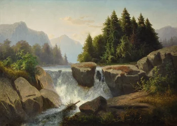 Bergslandskap med vattenfall, ca. 1853