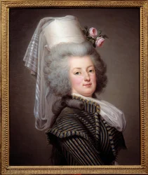 Porträtt av Marie Antoinette de Lorraine-Habsburg, Frankrikes drottning (1755-1793), i en Amazonklänning - Målning av svenske Adolf Ulrich Wertmuller (1751 - 1811)