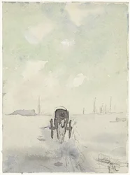 Vinterlandskap med häst och vagn