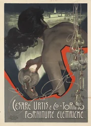 Reklamaffisch framställd för den italienska belysningsfirman Cesare Urtis & Co. i Turin, 1889