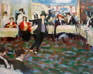Maurice Chevalier, av Adolfo Levier (1873-1953), olja på papp, 49x60 cm. Italien, 1900-talet.