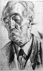 Bystbild av en äldre man med mustasch