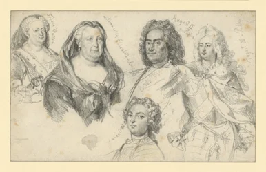 Drottning Sofia Dorothea av Preussen, kejsarinnan Elisabet av Ryssland, kung August II av Polen, kung August III av Polen, Ludvig XV av Frankrike