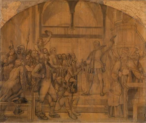 Gustav Vasa taler till dalfolket i Mora kyrka