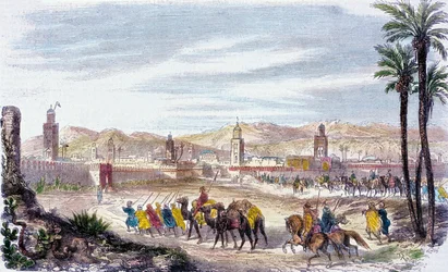 Marrakech, Marocko (färgad gravyr)