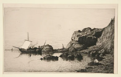 Fiskares båt anlöper klipporna i Collioure (Pyrenees Orientales)
