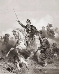 Kung Victor Emmanuel II vid slaget vid Palestro (tryck)