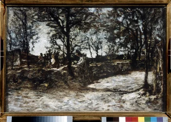 Landsbygden. Fontainebleau. Målning av Adolphe Thomas Joseph Monticelli (1824-1886). Olja på duk. Impressionism. Mått: 39x60cm. Pushkin-museet, Moskva