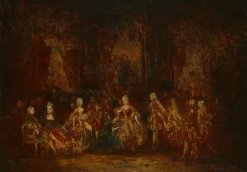 Personer i Louis XV-kostymer, ca 1880 (olja på vagga)
